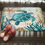 海洋系列圖案浴室馬桶防滑墊絨面吸水腳墊，46x76cm，50x80cm