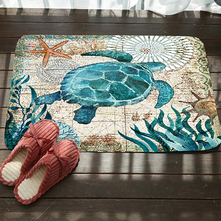 海洋系列圖案浴室馬桶防滑墊絨面吸水腳墊，46x76cm，50x80cm