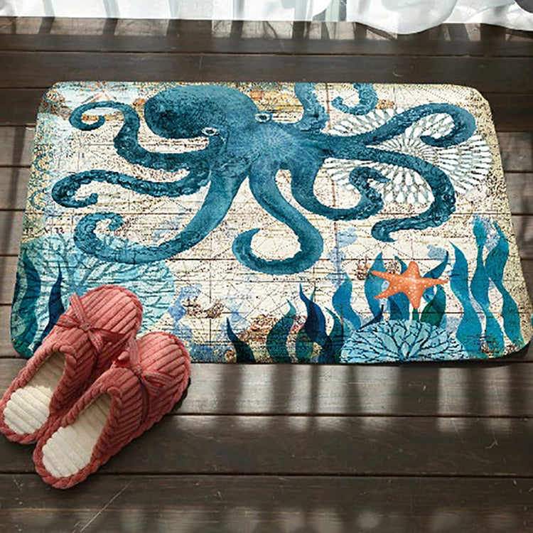海洋系列圖案浴室馬桶防滑墊絨面吸水腳墊，46x76cm，50x80cm