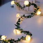 太陽模擬綠葉藤蔓玫瑰花 LED 燈串花環裝飾，3m 20 顆 LED，4.5m 30 顆 LED，5m 50 顆 LED，10m 100 顆 LED