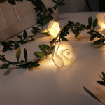 太陽模擬綠葉藤蔓玫瑰花 LED 燈串花環裝飾，3m 20 顆 LED，4.5m 30 顆 LED，5m 50 顆 LED，10m 100 顆 LED