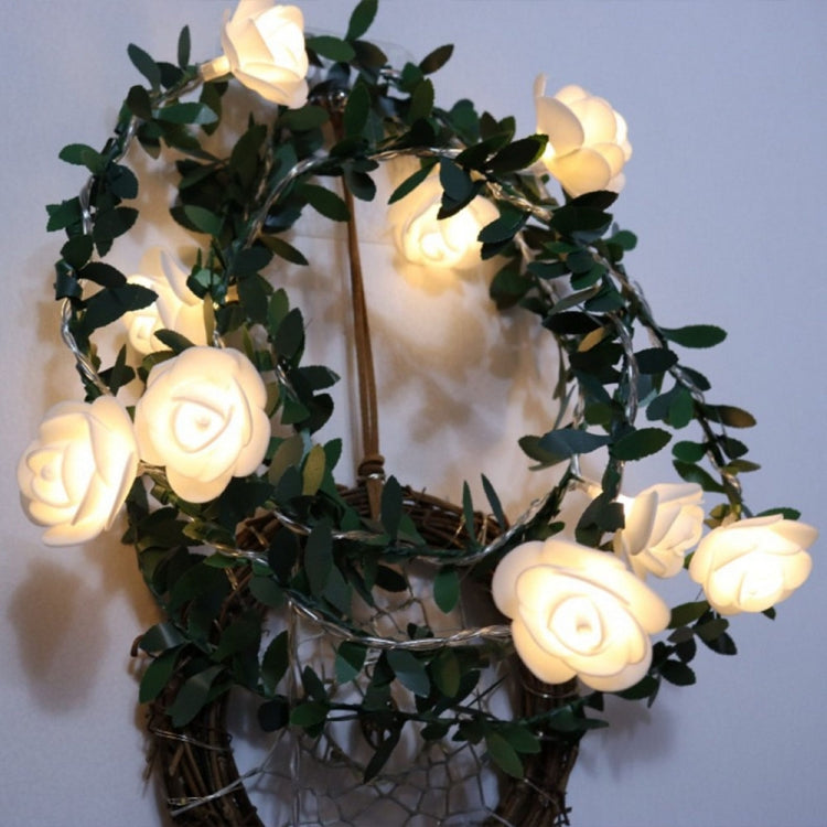 太陽模擬綠葉藤蔓玫瑰花 LED 燈串花環裝飾，3m 20 顆 LED，4.5m 30 顆 LED，5m 50 顆 LED，10m 100 顆 LED