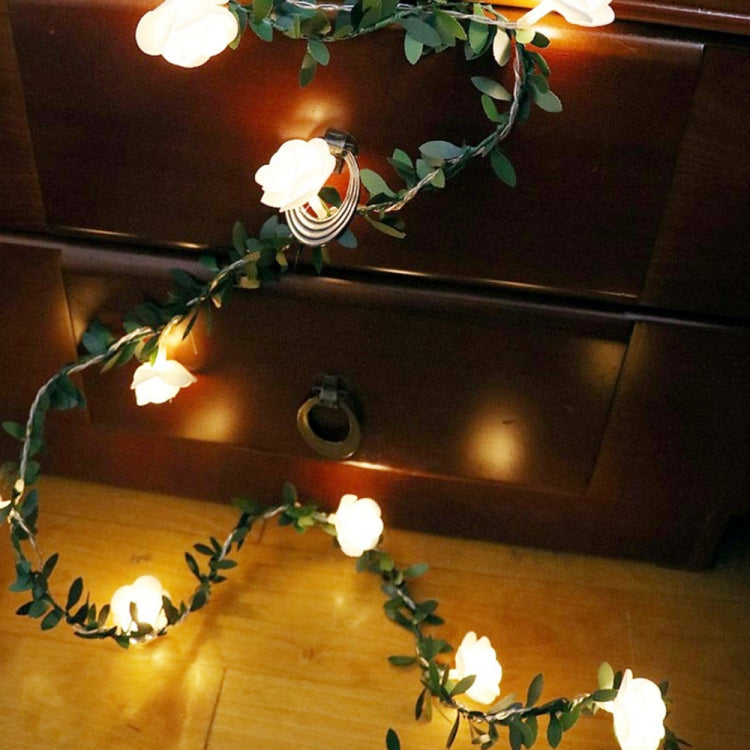 太陽模擬綠葉藤蔓玫瑰花 LED 燈串花環裝飾，3m 20 顆 LED，4.5m 30 顆 LED，5m 50 顆 LED，10m 100 顆 LED