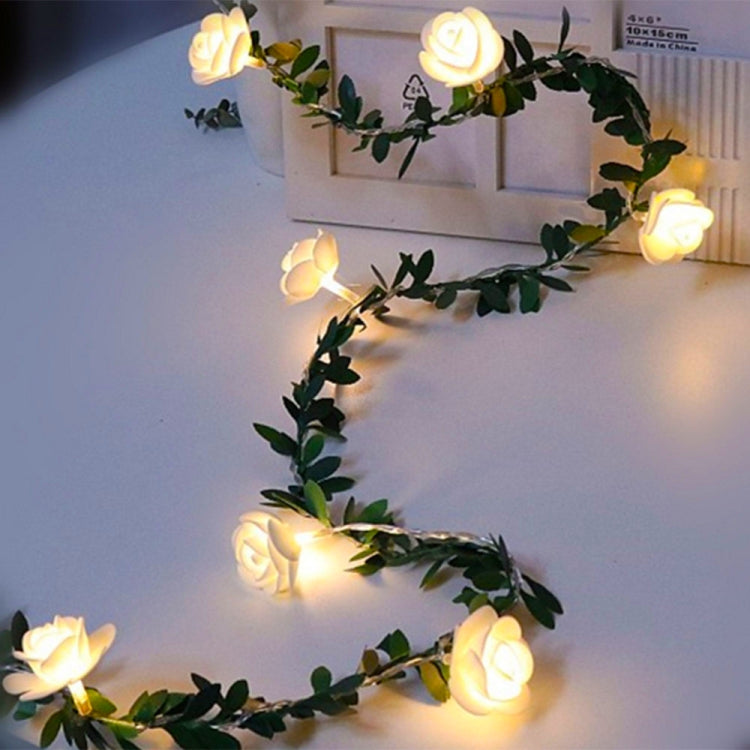 太陽模擬綠葉藤蔓玫瑰花 LED 燈串花環裝飾，3m 20 顆 LED，4.5m 30 顆 LED，5m 50 顆 LED，10m 100 顆 LED
