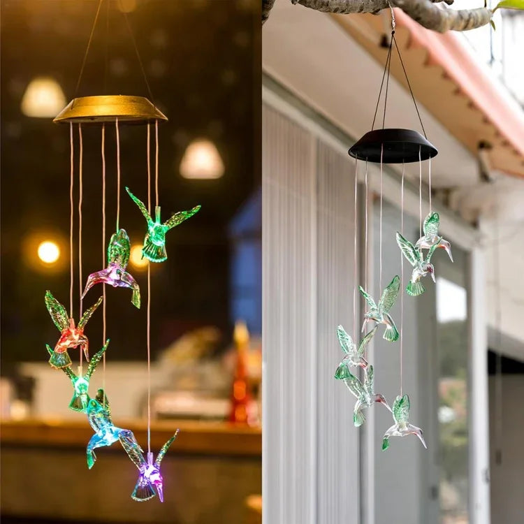 創意電子太陽能LED蜂鳥風鈴燈七彩，蜂鳥