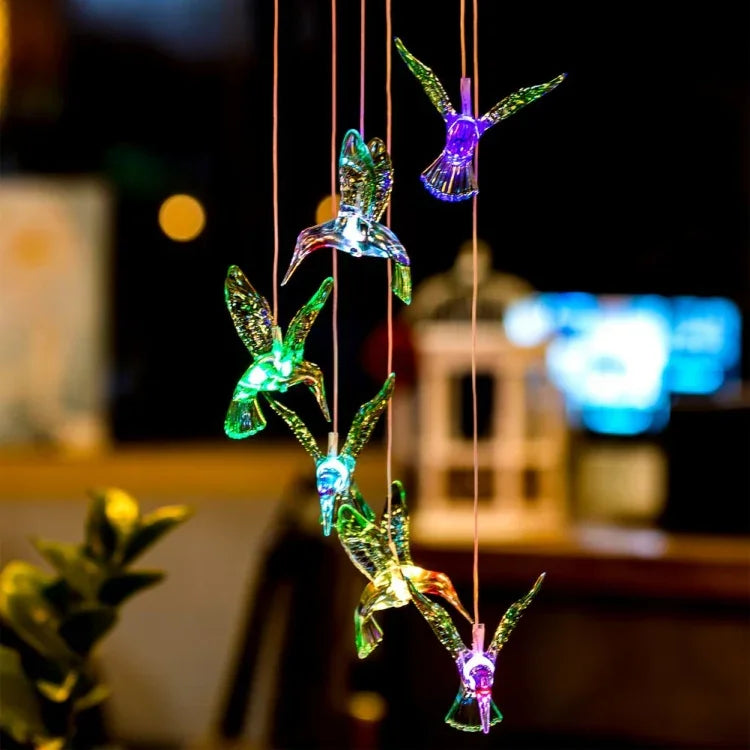 創意電子太陽能LED蜂鳥風鈴燈七彩，蜂鳥