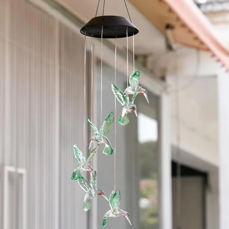 創意電子太陽能LED蜂鳥風鈴燈七彩，蜂鳥