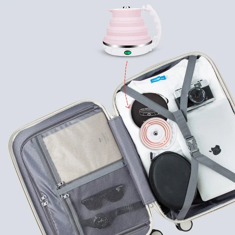 便攜折疊矽膠智能恆溫旅行露營電熱水壺，美規插頭，歐規插頭