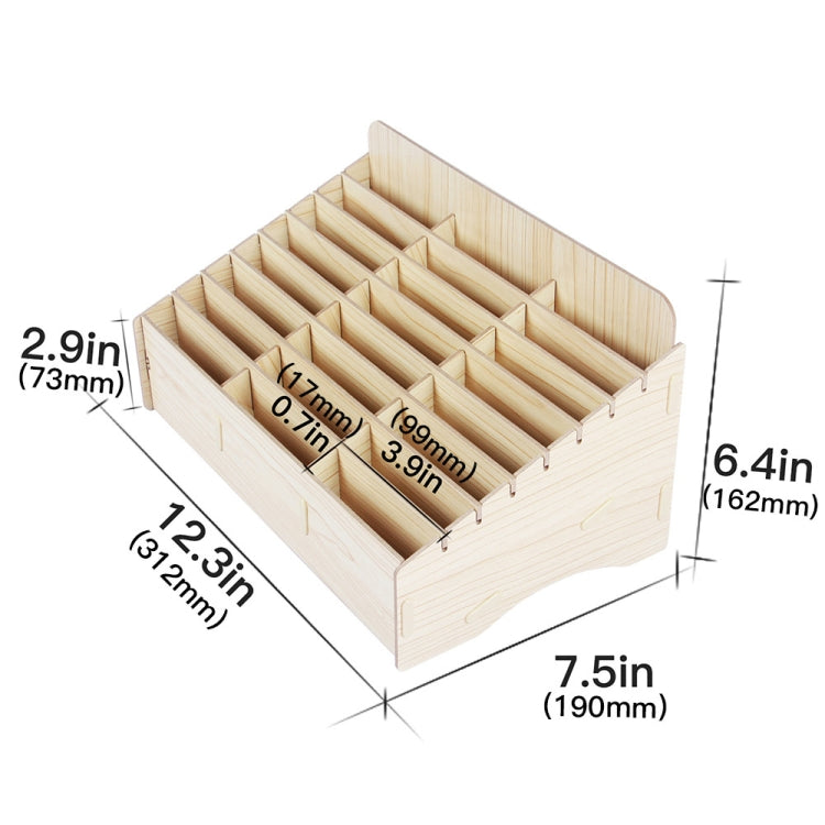 2件套木質會議教室手機收納桌面收納盒，白橡木24格