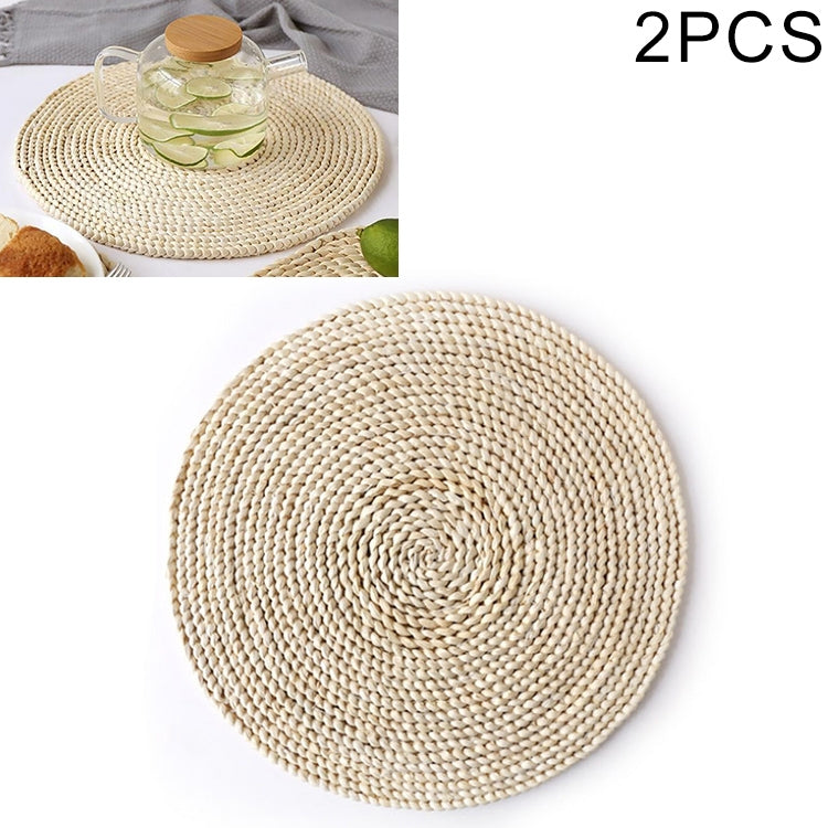 2件防滑天然玉米織加厚隔熱茶墊桌墊耐熱鍋墊, 圓形杯墊10cm, 圓形餐墊22cm, 圓形餐墊35cm