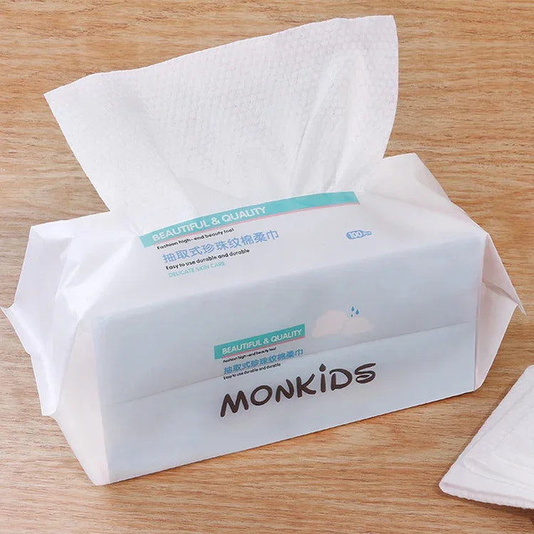 MONKIDS KS037 一次性純棉加厚珍珠潔面毛巾，100片珍珠紋理
