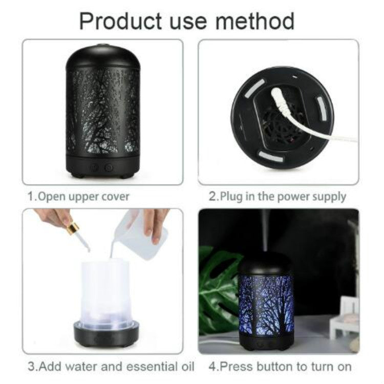 金屬樹空氣加濕器精油擴散器霧化器彩色LED燈擴散器香薰空氣淨化器，歐洲插頭