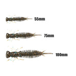 15件套8色幼蟲矽膠軟餌，55MM，75MM，100MM