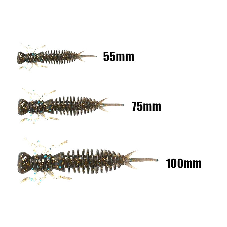 15件套8色幼蟲矽膠軟餌，55MM，75MM，100MM