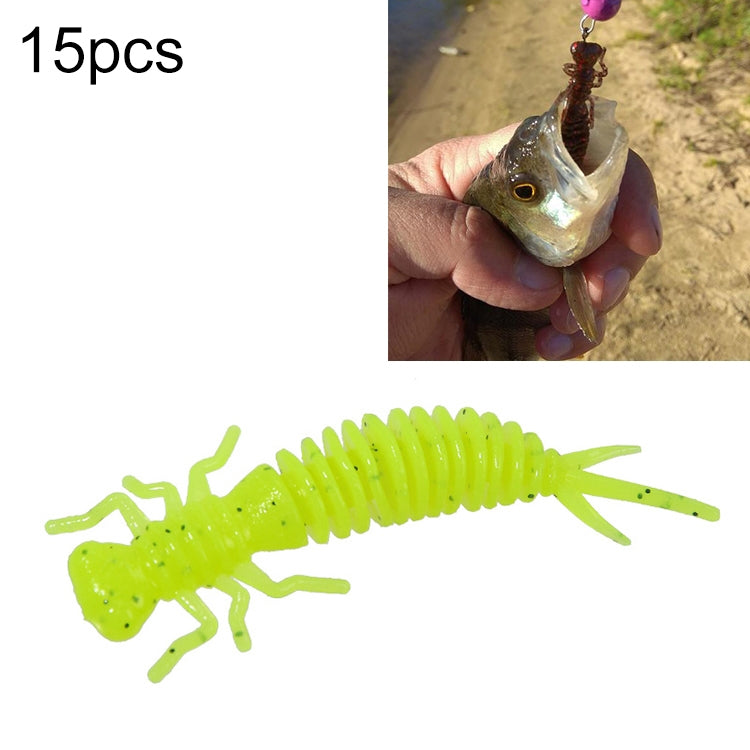 15件套8色幼蟲矽膠軟餌，55MM，75MM，100MM