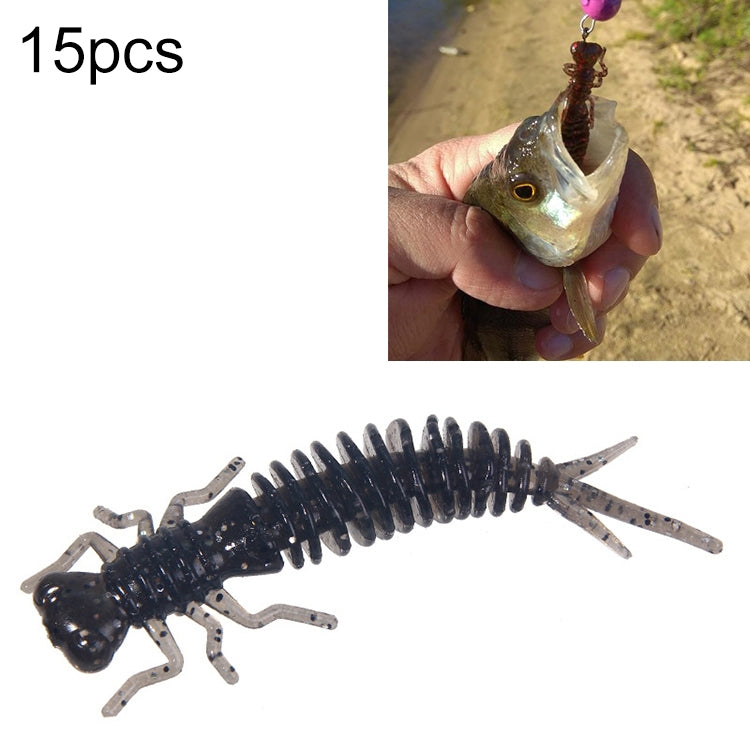 15件套8色幼蟲矽膠軟餌，55MM，75MM，100MM