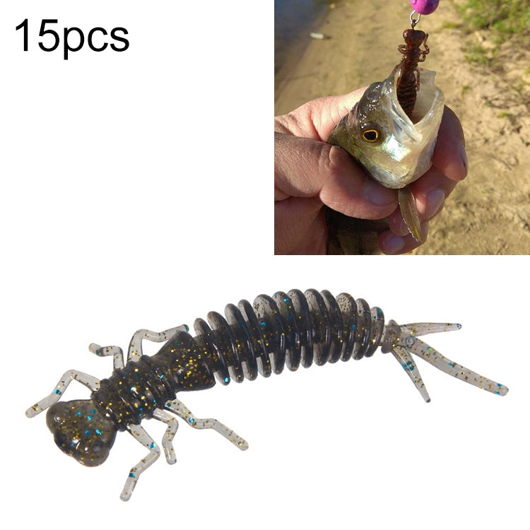 15件套8色幼蟲矽膠軟餌，55MM，75MM，100MM