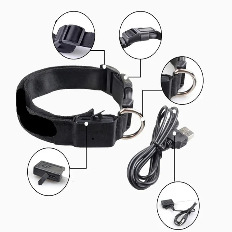 格紋圖案可充電LED發光牽引繩寵物狗項圈適用小中型犬，L，XL