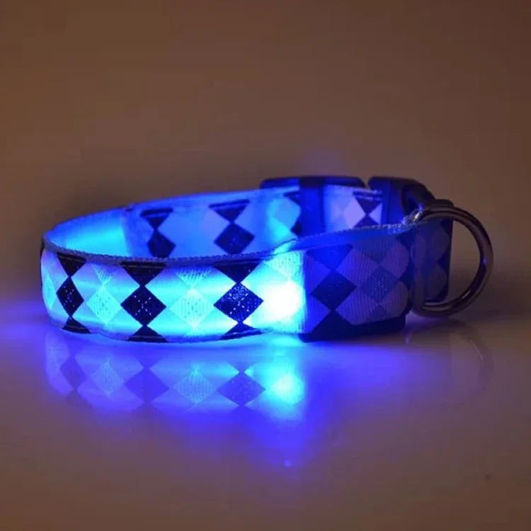 格紋圖案可充電LED發光牽引繩寵物狗項圈適用小中型犬，L，XL