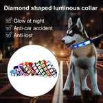 格紋圖案可充電LED發光牽引繩寵物狗項圈適用小中型犬，L，XL