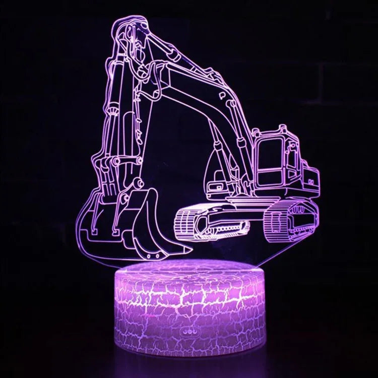 3W 挖掘機 3D 彩色觸控燈創意小桌燈，黑色底座觸控開關，黑色底座觸控開關 + 遙控，裂紋底座觸控開關，裂紋底座觸控開關 + 遙控