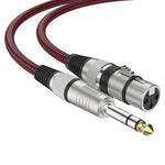 紅黑網狀 TRS 6.35mm 公頭轉卡農母頭麥克風 XLR 平衡線，長度：0.5米、1米、1.8米、3米、5米、8米、10米、12米、15米、20米、25米、30米