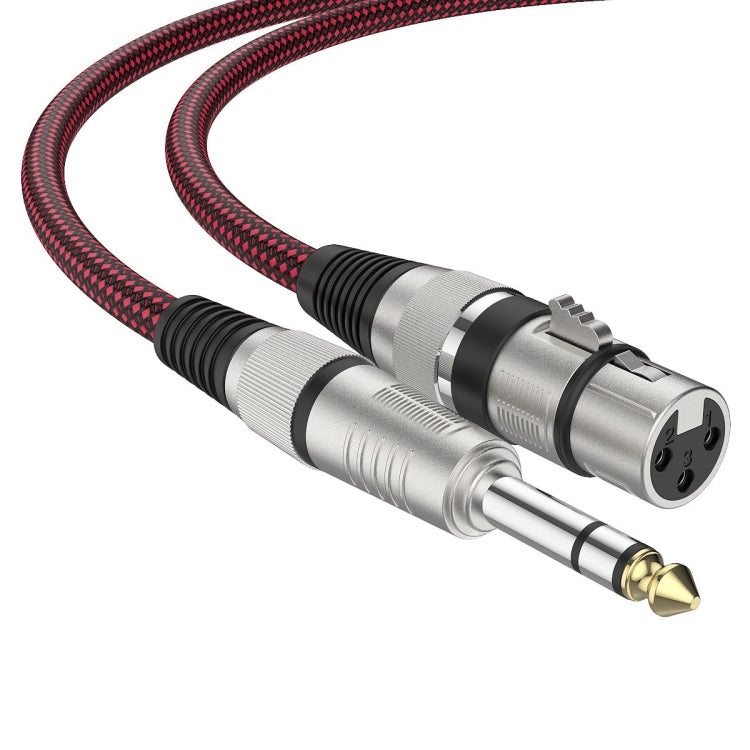紅黑網狀 TRS 6.35mm 公頭轉卡農母頭麥克風 XLR 平衡線，長度：0.5米、1米、1.8米、3米、5米、8米、10米、12米、15米、20米、25米、30米
