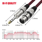 紅黑網狀 TRS 6.35mm 公頭轉卡農母頭麥克風 XLR 平衡線，長度：0.5米、1米、1.8米、3米、5米、8米、10米、12米、15米、20米、25米、30米