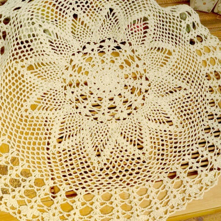 精緻手工鉤針花園森系棉蕾絲鏤空織圓桌布，直徑60cm