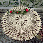 精緻手工鉤針花園森系棉蕾絲鏤空織圓桌布，直徑60cm