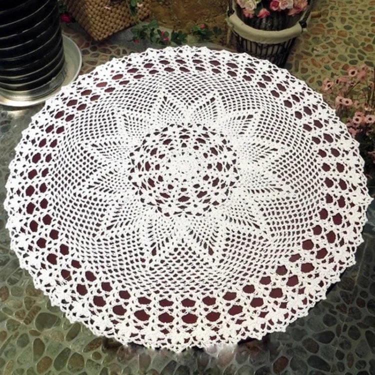 精緻手工鉤針花園森系棉蕾絲鏤空織圓桌布，直徑60cm