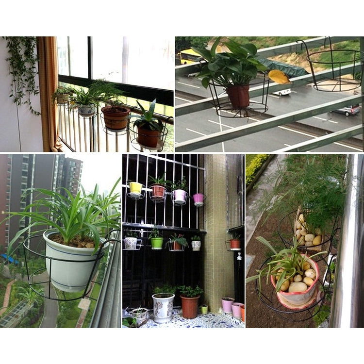 Balcony Fence Round Metal Flower Stand Wrought Iron Wall-mounted Flower Pot Stand, S, M, L, XL