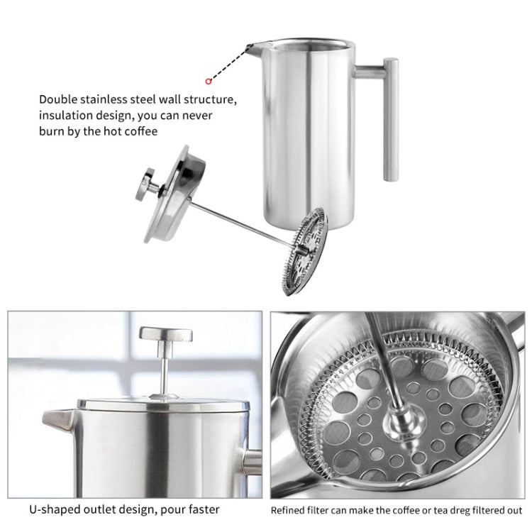 304不銹鋼法式壓力咖啡壺手工茶壺，350ml，800ml，1000ml