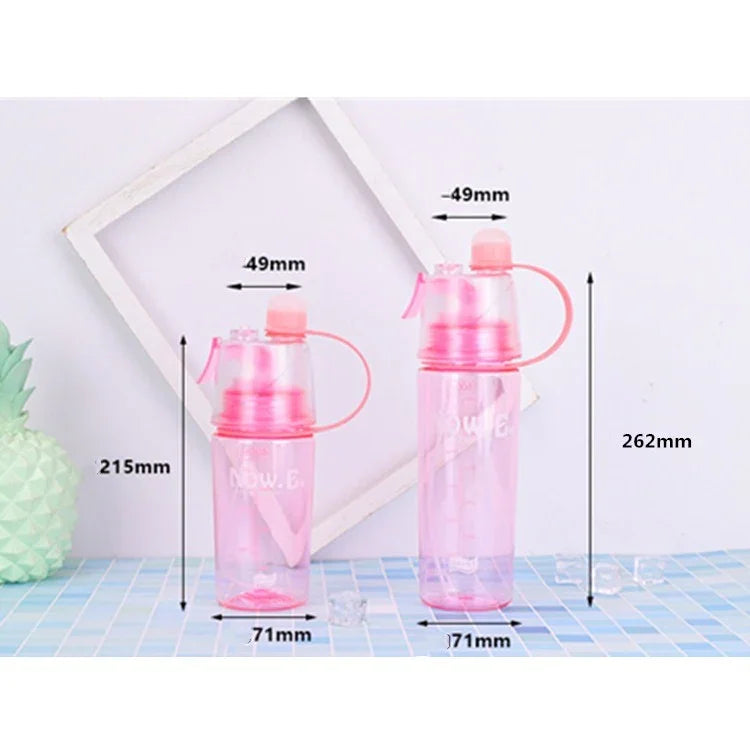創意噴霧水瓶 運動水瓶 便攜帶蓋 夏季補水美妝塑料杯，600 ML，400 ML