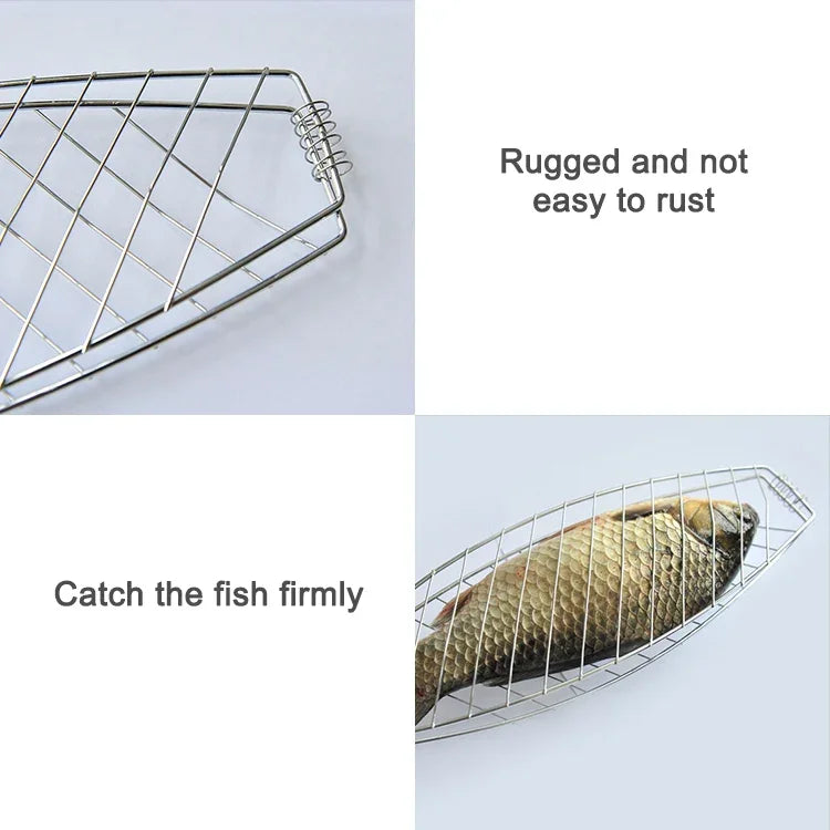 鍍鉻木柄單魚燒烤網夾 戶外烤魚夾 燒烤工具