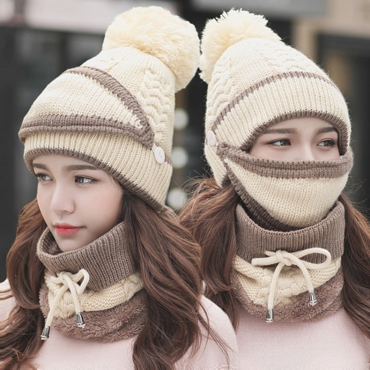 3 In 1 Female Winter Two-color Warm Woolen Cap Mask and Scarf, Free Size