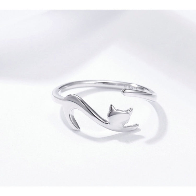 Naughty Cat Sterling Silver Ring Fashion Open Ring, SCR220-B, SCR220