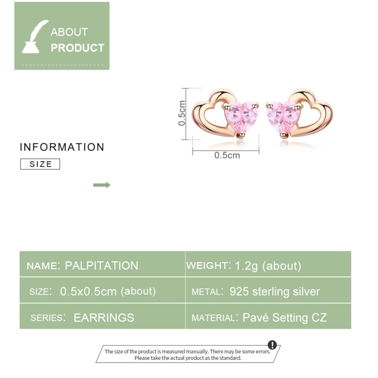 純銀耳環 心形玫瑰金鍍層鋯石耳環，SCE090-C