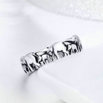S925 Sterling Silver Ring Elephant Family Vintage Inlaid Ring, 6 US Size, 7 US Size, 8 US Size, 9 US Size