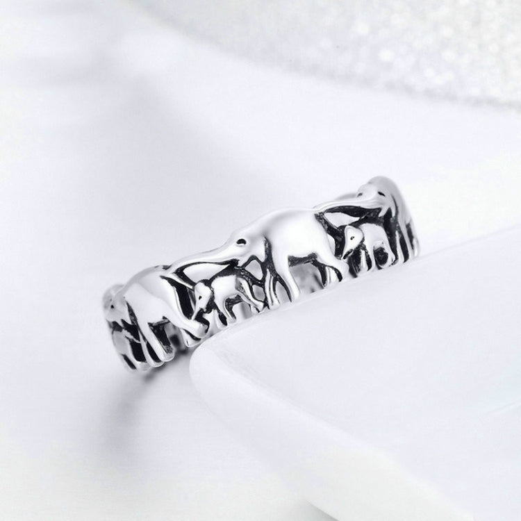 S925 Sterling Silver Ring Elephant Family Vintage Inlaid Ring, 6 US Size, 7 US Size, 8 US Size, 9 US Size