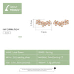 花朵鋯石耳環純銀女款簡約耳環，玫瑰金，白色