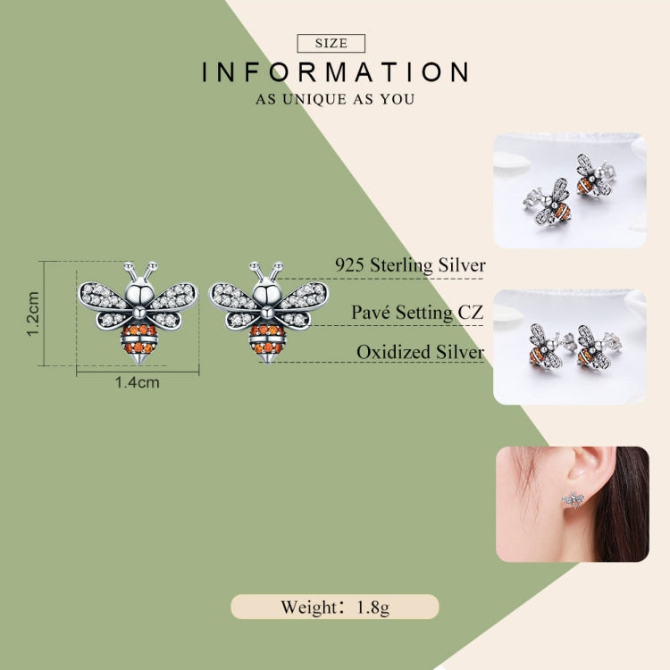 S925純銀蜜蜂鑲嵌女款耳環，白色，金色