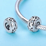 S925純銀復古捲草紋愛心形珠子, SCC716