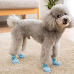4 件組卡通狗鞋 寵物矽膠防水雨靴，S, M, L