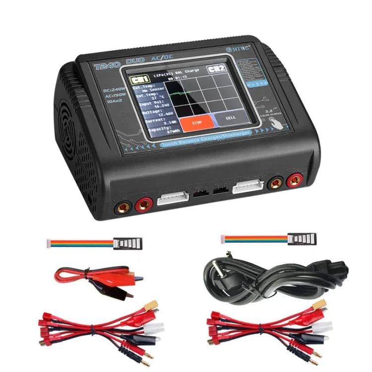 HTRC T240 觸控平衡模型飛機鋰電池充電器 遙控車玩具 B6 充電器，EU插頭，美國插頭