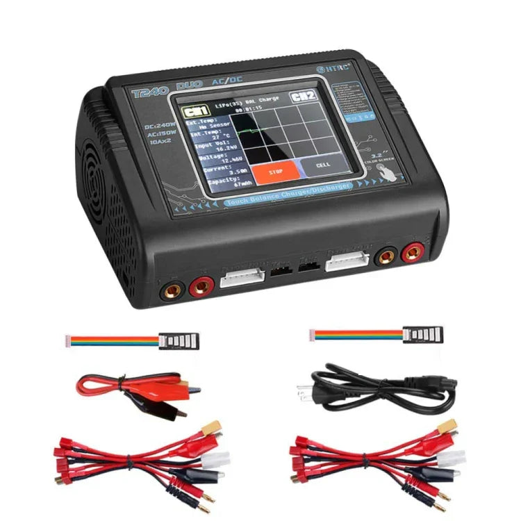 HTRC T240 觸控平衡模型飛機鋰電池充電器 遙控車玩具 B6 充電器，EU插頭，美國插頭