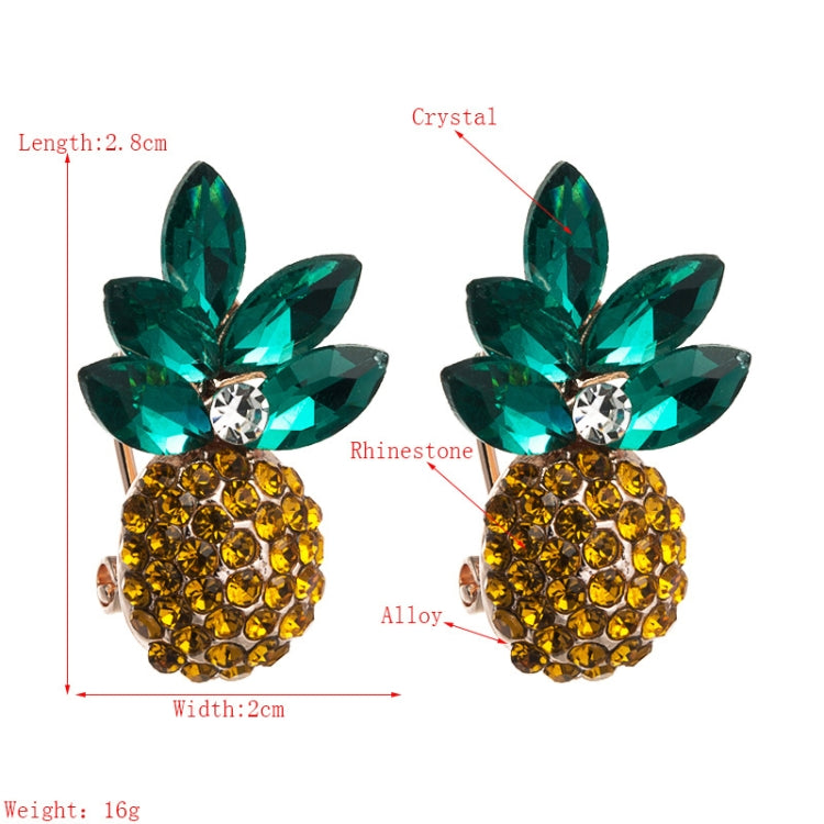 1對合金鑲嵌彩色水鑽鳳梨耳環，白色，綠色，多色