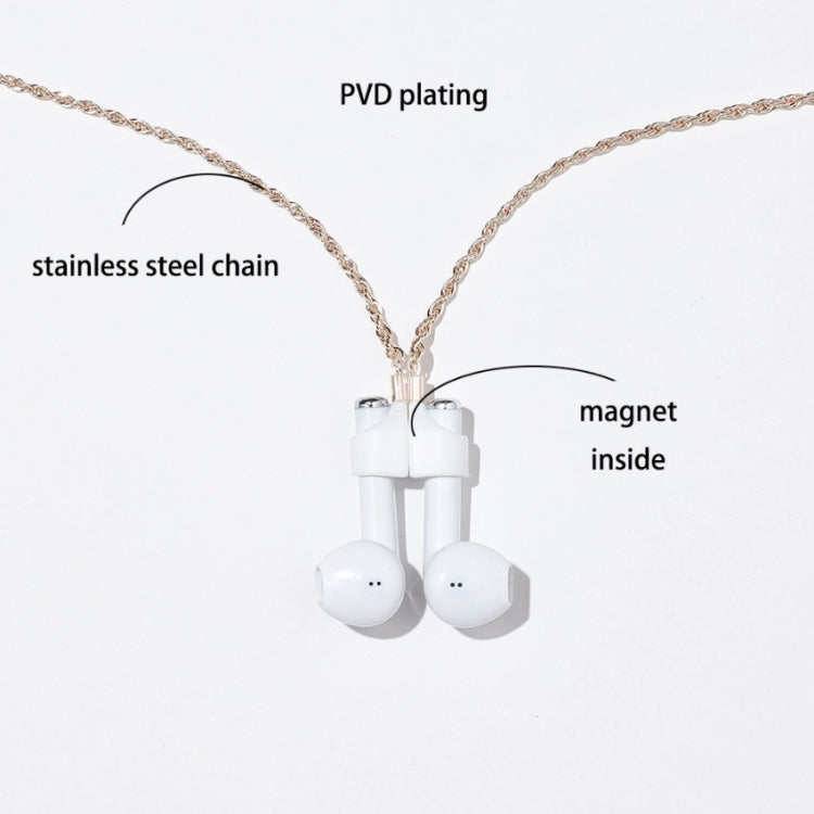 AIRPODS 無線耳機防丟鏈 強磁套 鈦鋼不鏽鋼色澤持久防丟項鍊，金色、玫瑰金、黑金、鋼色