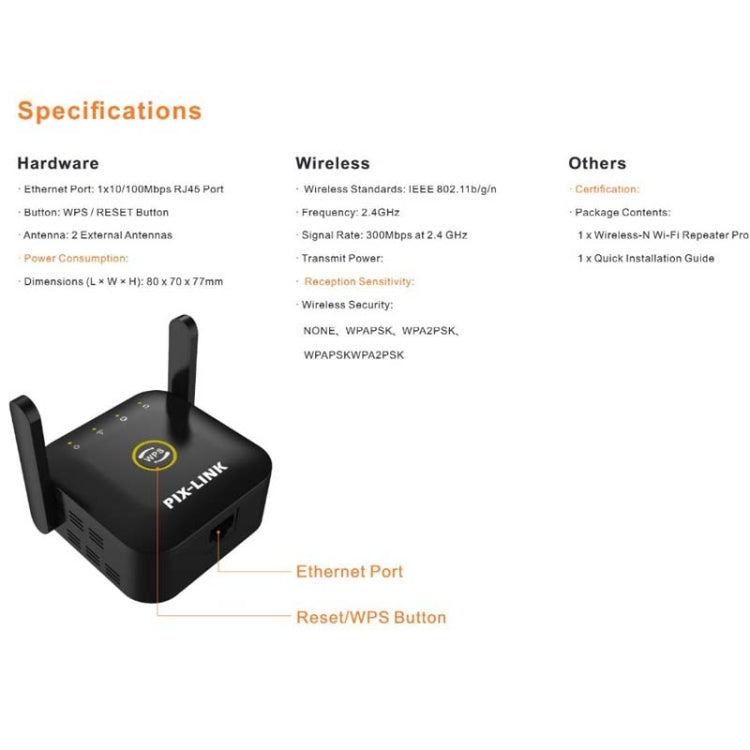 PIX-LINK WR22 300Mbps Wifi無線信號增強擴展器，歐規插頭，美規插頭，英規插頭，澳規插頭