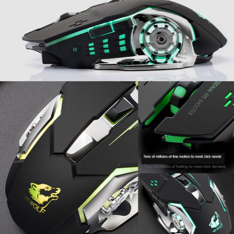 FREEDOM-WOLF X8 2400 DPI 6鍵2.4G無線充電靜音發光遊戲機械滑鼠，X8黑色、X8金屬灰、X8星空黑